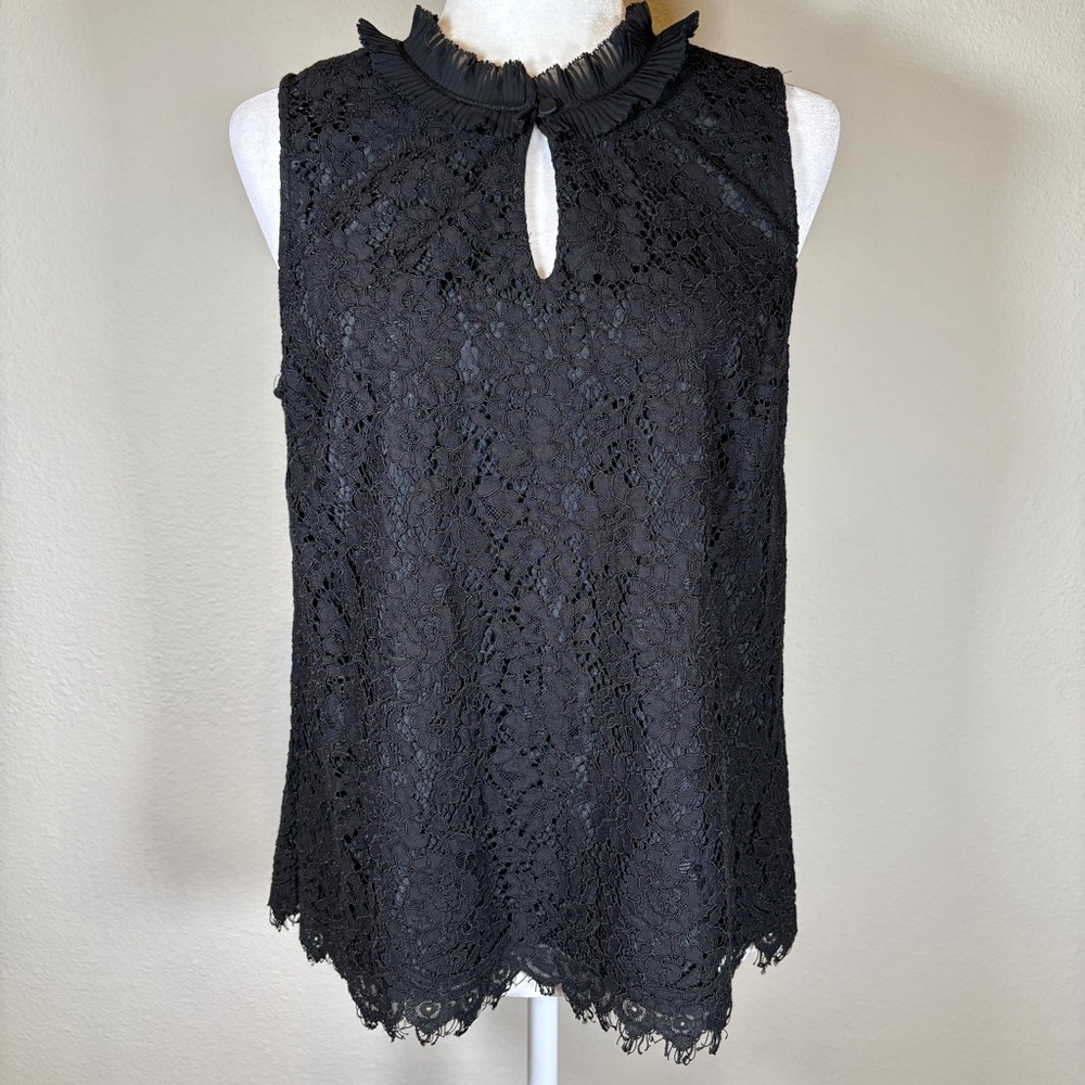 J. Crew Black Lace Keyhole Blouse